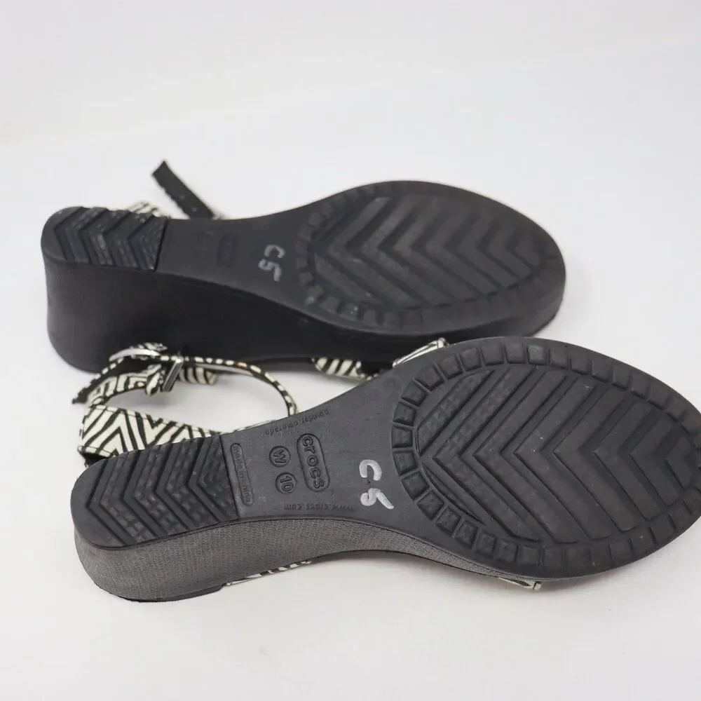 Crocs Women’s Size 10 15313 Leigh Zebra Ankle Strap Wedge Strappy Sandals - Picture 4 of 5